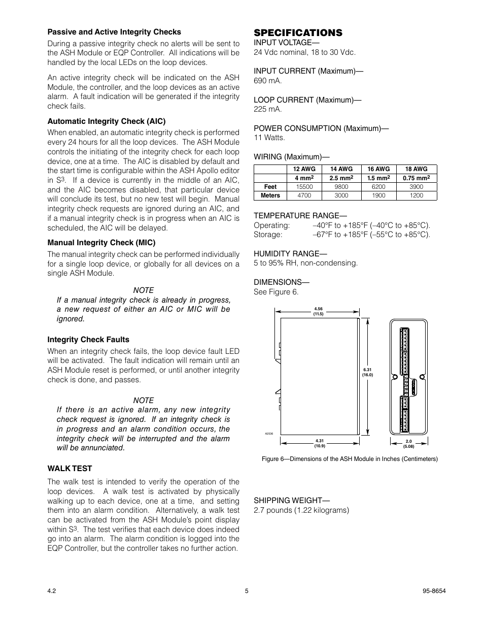 Specifications | Det-Tronics EQ3750ASH EQP Addressable Smoke & Heat (ASH) Module User Manual | Page 5 / 8