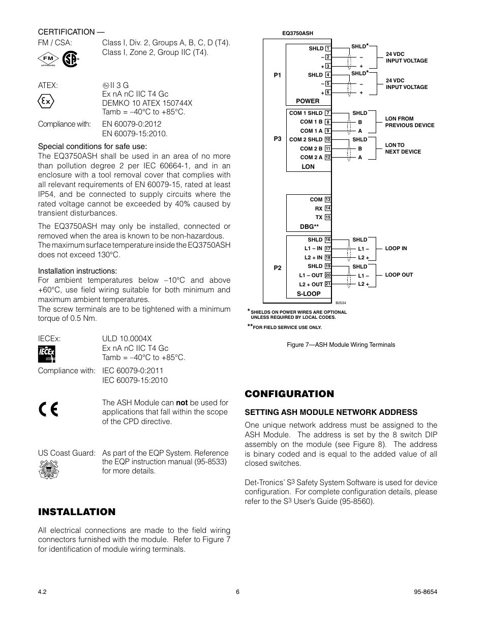 Installation, Configuration | Det-Tronics EQ3750ASH EQP Addressable Smoke & Heat (ASH) Module User Manual | Page 6 / 8