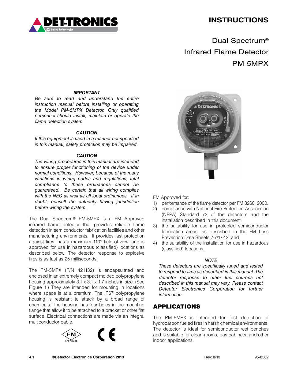 Instructions dual spectrum, Infrared flame detector pm-5mpx | Det-Tronics PM-5MPX Dual Spectrum IR User Manual | Page 3 / 17