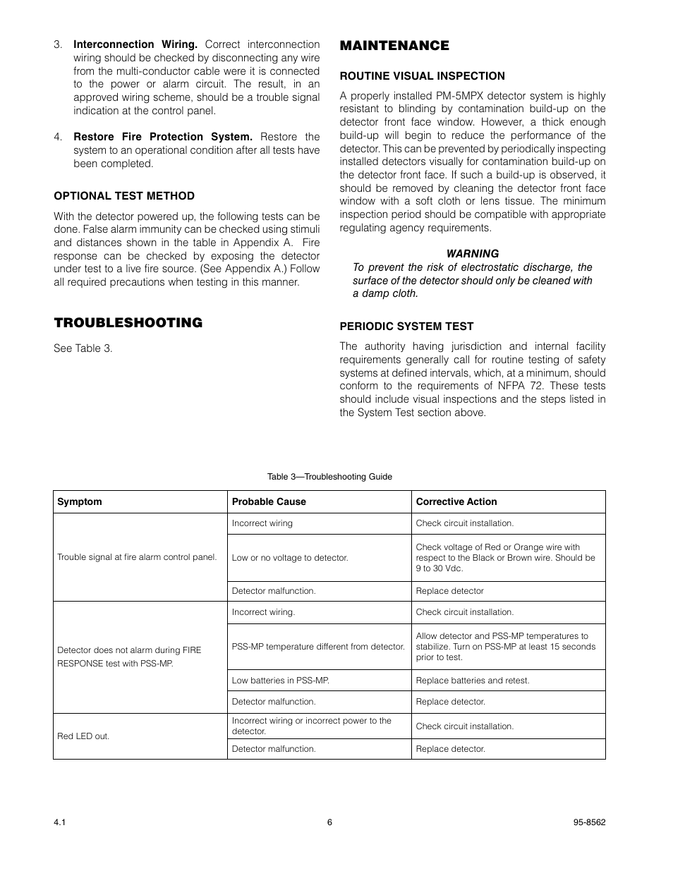 Troubleshooting, Maintenance | Det-Tronics PM-5MPX Dual Spectrum IR User Manual | Page 8 / 17