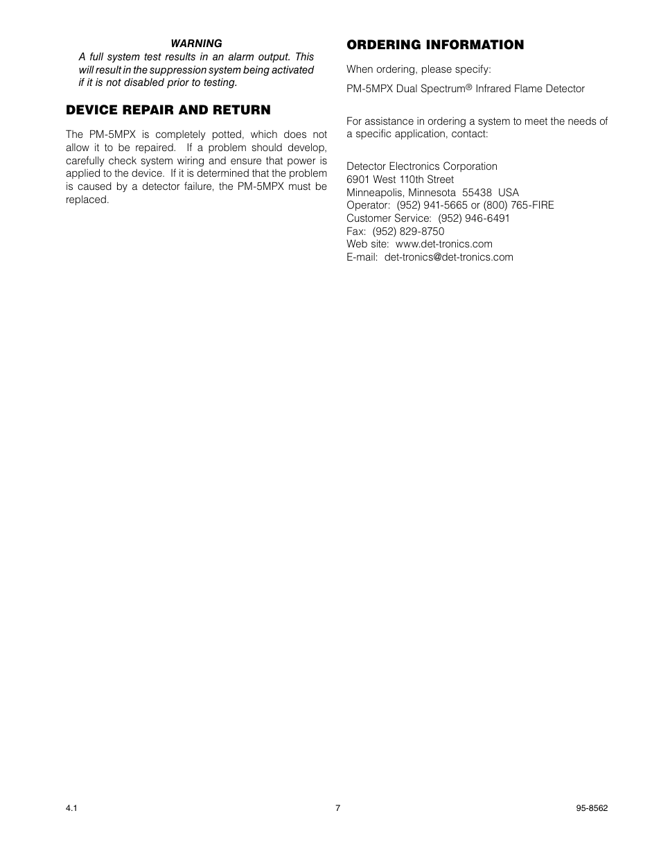 Det-Tronics PM-5MPX Dual Spectrum IR User Manual | Page 9 / 17