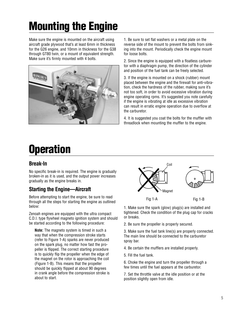 Mounting the engine, Operation | APC Zenoah User Manual | Page 5 / 20
