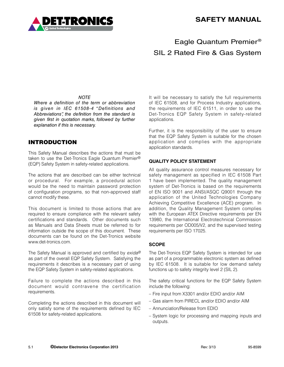 8599-5.1 (eqp_safety), Safety manual eagle quantum premier, Sil 2 rated fire & gas system | Det-Tronics EQP Fire and Gas Detection/Releasing System SAFETY MANUAL User Manual | Page 3 / 28