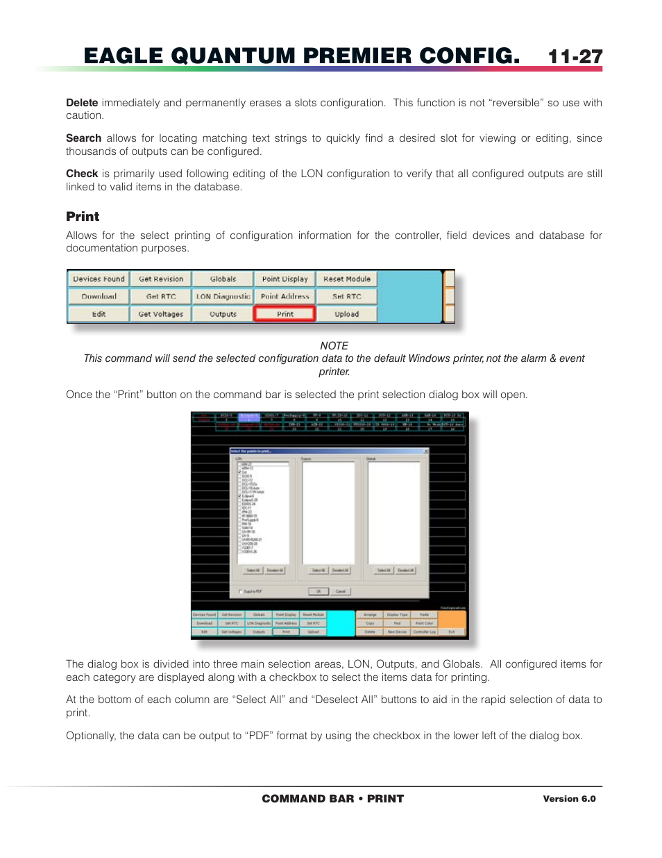 Print, Eagle quantum premier config | Det-Tronics S3 Graphics User Manual | Page 108 / 327