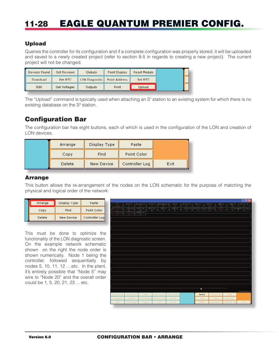 Upload, Configuration bar defintions, Arrange | Eagle quantum premier config, Configuration bar | Det-Tronics S3 Graphics User Manual | Page 109 / 327