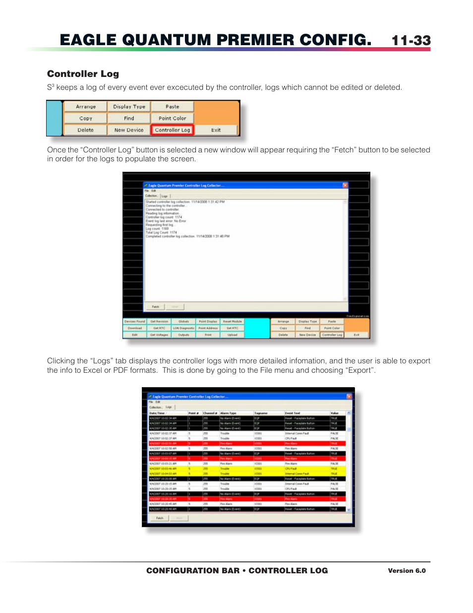 Controller log, Eagle quantum premier config | Det-Tronics S3 Graphics User Manual | Page 114 / 327