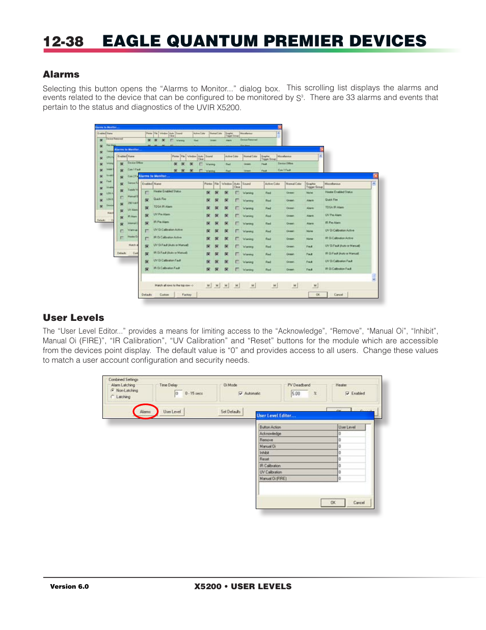 Alarms, User levels, Eagle quantum premier devices | Det-Tronics S3 Graphics User Manual | Page 153 / 327