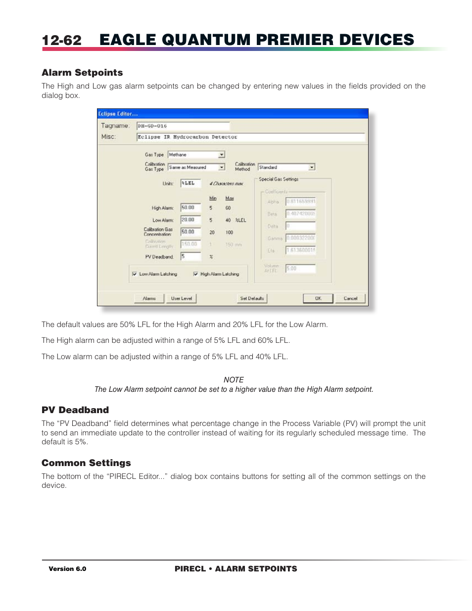 Alarm setpoints, Pv deadband, Eagle quantum premier devices | Det-Tronics S3 Graphics User Manual | Page 177 / 327
