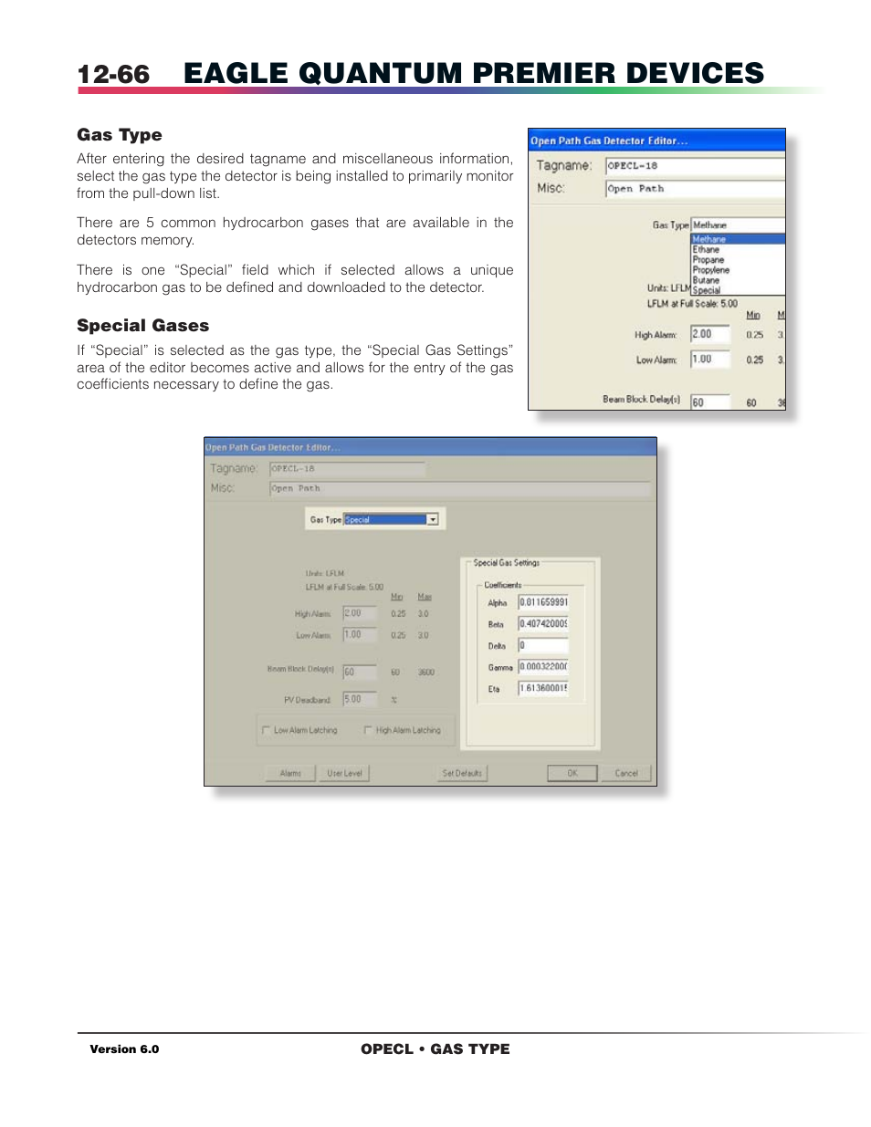 Gas type, Eagle quantum premier devices | Det-Tronics S3 Graphics User Manual | Page 181 / 327