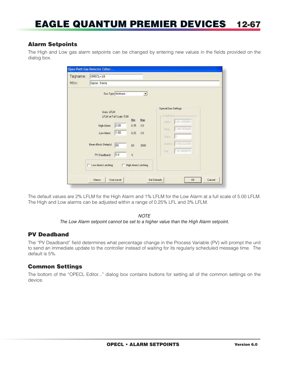 Alarm setpoints, Pv deadband, Eagle quantum premier devices | Det-Tronics S3 Graphics User Manual | Page 182 / 327