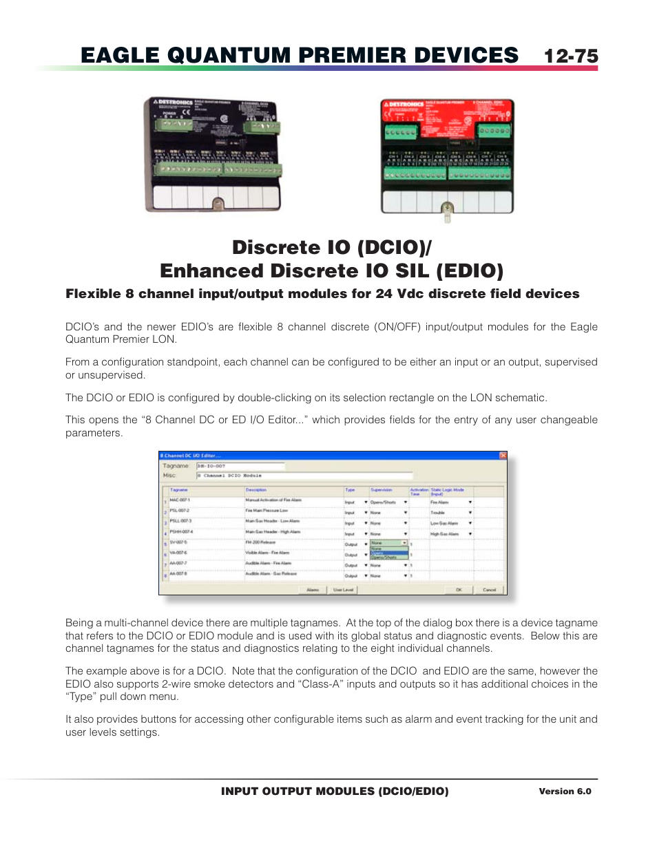 Direct current (dcio)/ enhanced discrete (edio), Eagle quantum premier devices | Det-Tronics S3 Graphics User Manual | Page 190 / 327