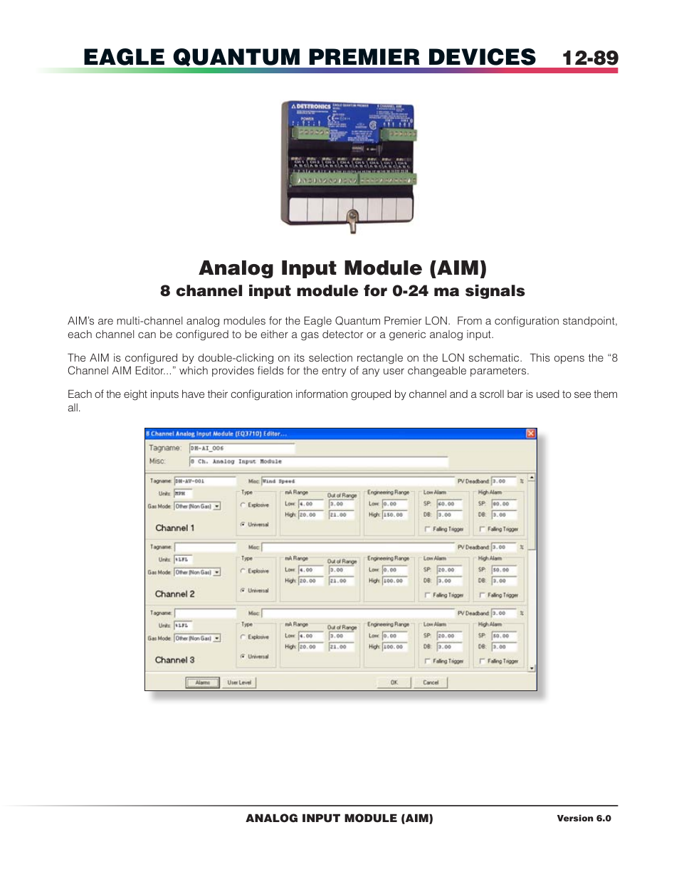 Analog input module (aim), Eagle quantum premier devices | Det-Tronics S3 Graphics User Manual | Page 204 / 327