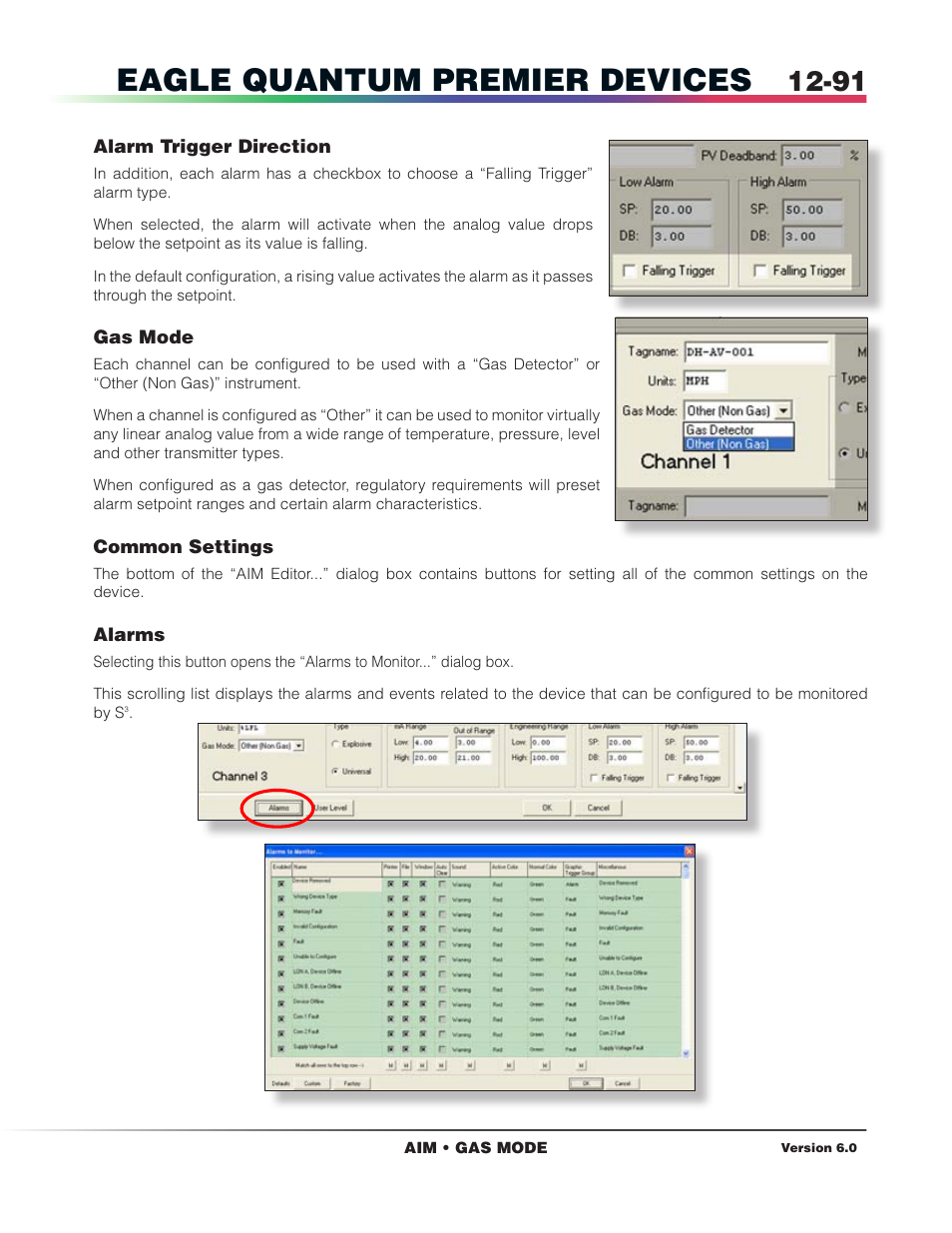 Alarm trigger direction, Alarms, Eagle quantum premier devices | Det-Tronics S3 Graphics User Manual | Page 206 / 327