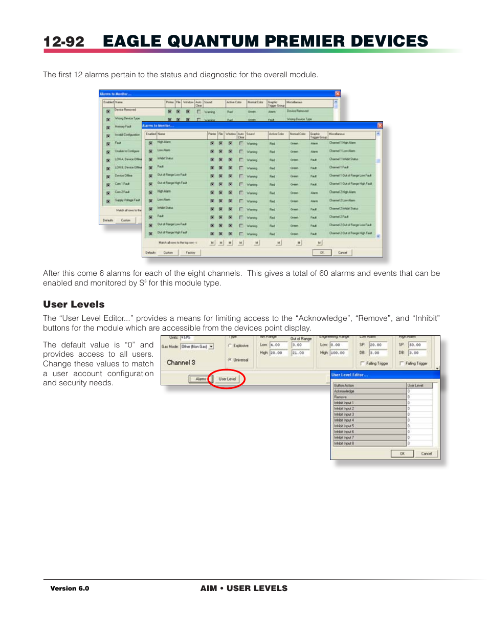 User levels, Eagle quantum premier devices | Det-Tronics S3 Graphics User Manual | Page 207 / 327