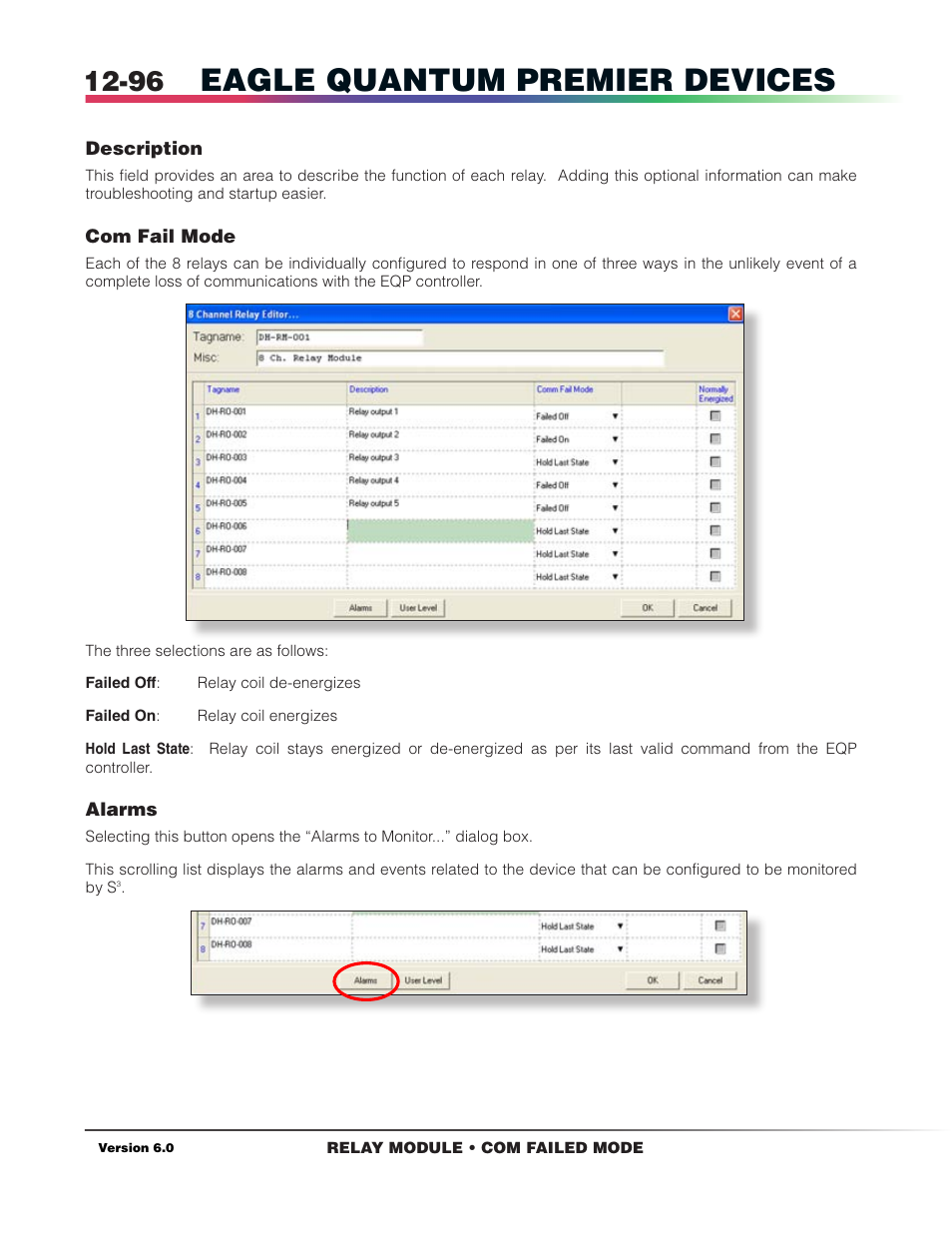 Configuration, Alarms, Eagle quantum premier devices | Det-Tronics S3 Graphics User Manual | Page 211 / 327
