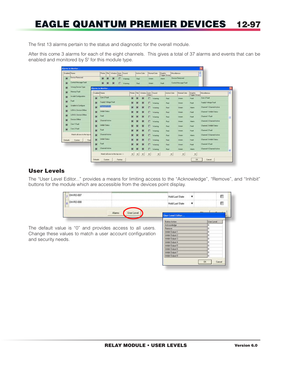 User levels, Eagle quantum premier devices | Det-Tronics S3 Graphics User Manual | Page 212 / 327