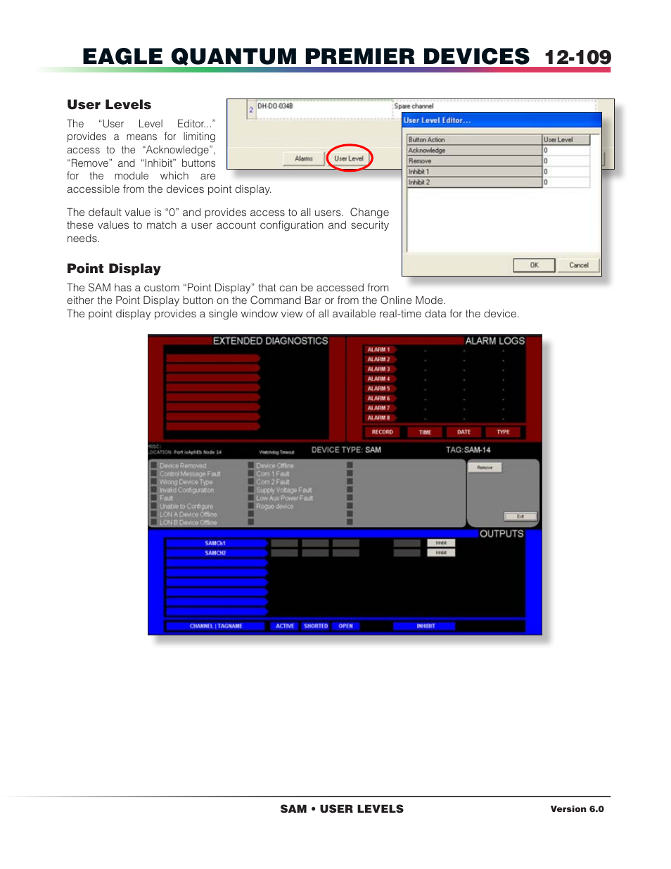 User levels, Point display, Eagle quantum premier devices | Det-Tronics S3 Graphics User Manual | Page 224 / 327