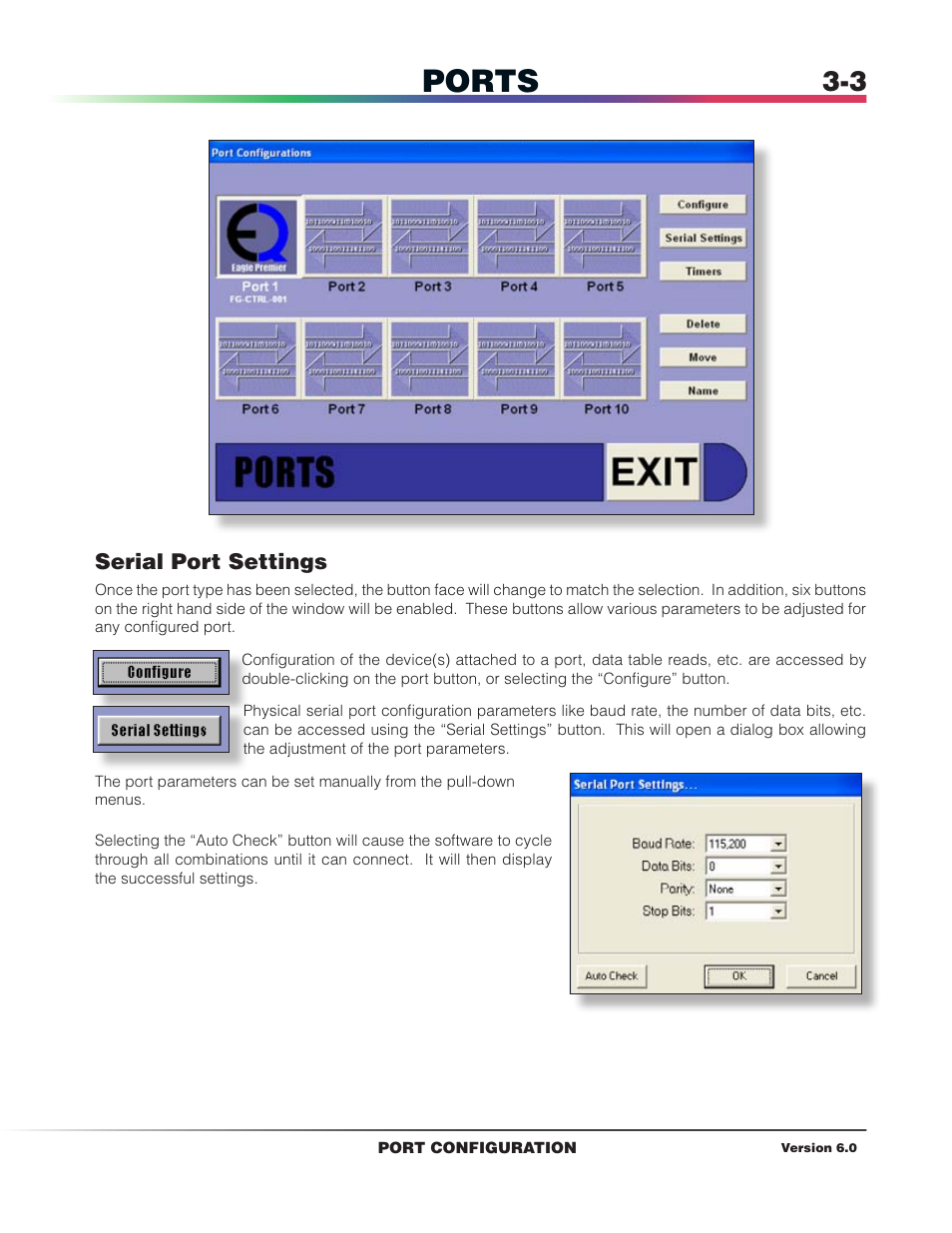 Serial port settings, Ports | Det-Tronics S3 Graphics User Manual | Page 26 / 327