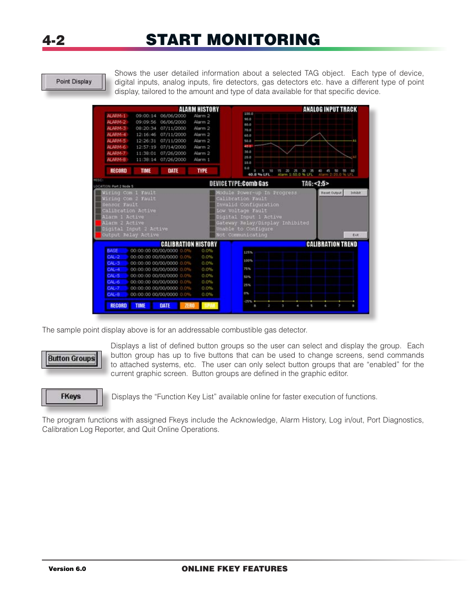 Point display, Function keys, Start monitoring | Det-Tronics S3 Graphics User Manual | Page 29 / 327