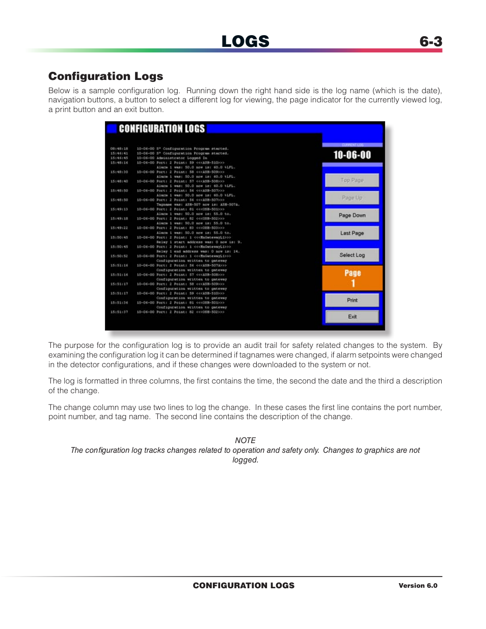 Configuration logs, Logs | Det-Tronics S3 Graphics User Manual | Page 42 / 327