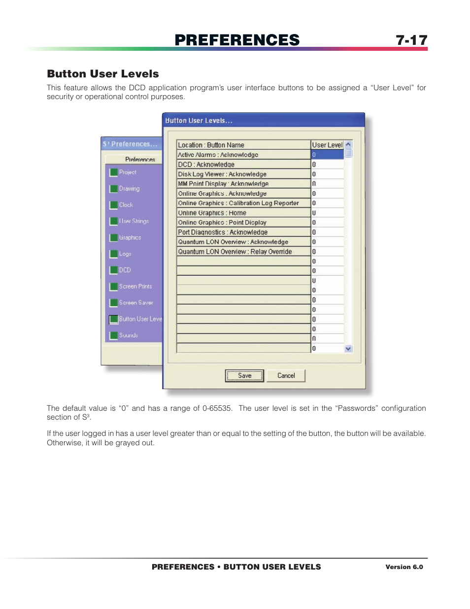 Button user levels, Preferences | Det-Tronics S3 Graphics User Manual | Page 62 / 327