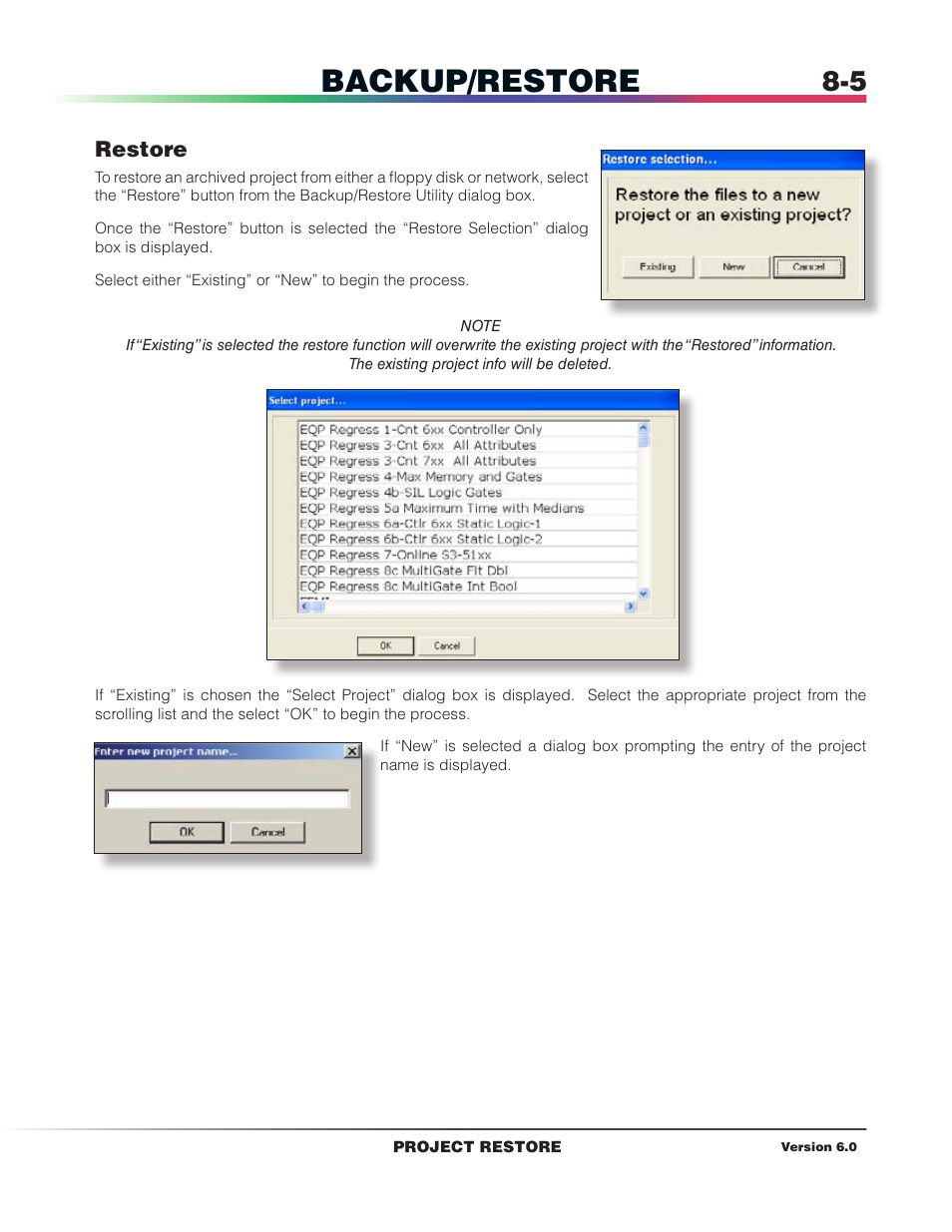 Restore, Backup/restore | Det-Tronics S3 Graphics User Manual | Page 70 / 327