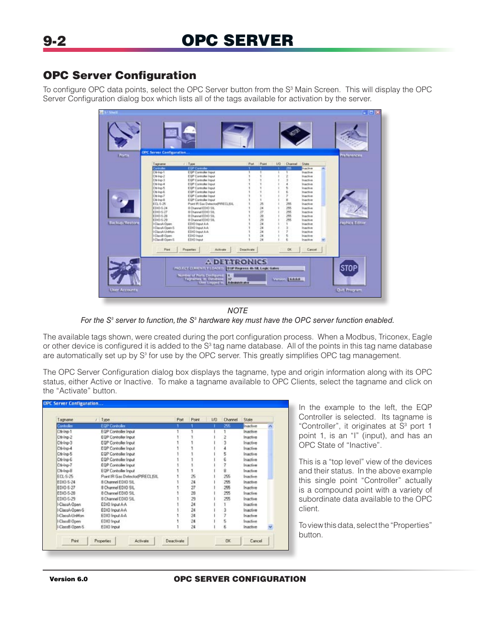 Opc server configuration, Opc server | Det-Tronics S3 Graphics User Manual | Page 73 / 327