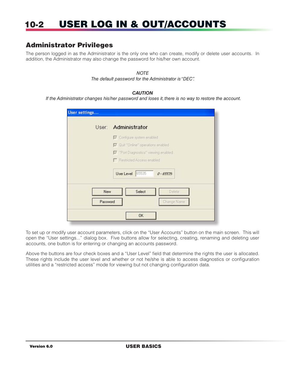 Administrator privileges, User log in & out/accounts | Det-Tronics S3 Graphics User Manual | Page 77 / 327