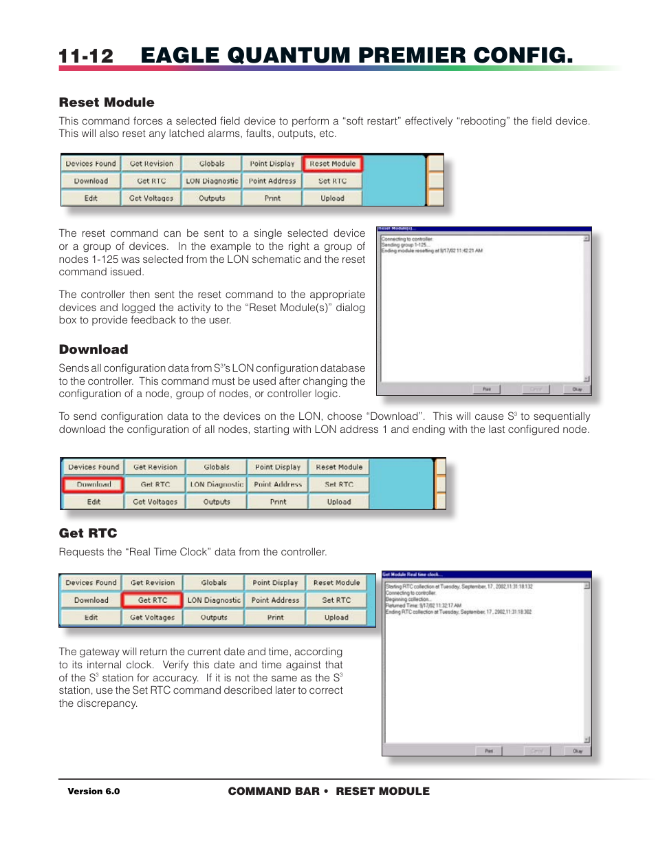 Reset module, Download, Get rtc | Eagle quantum premier config | Det-Tronics S3 Graphics User Manual | Page 93 / 327