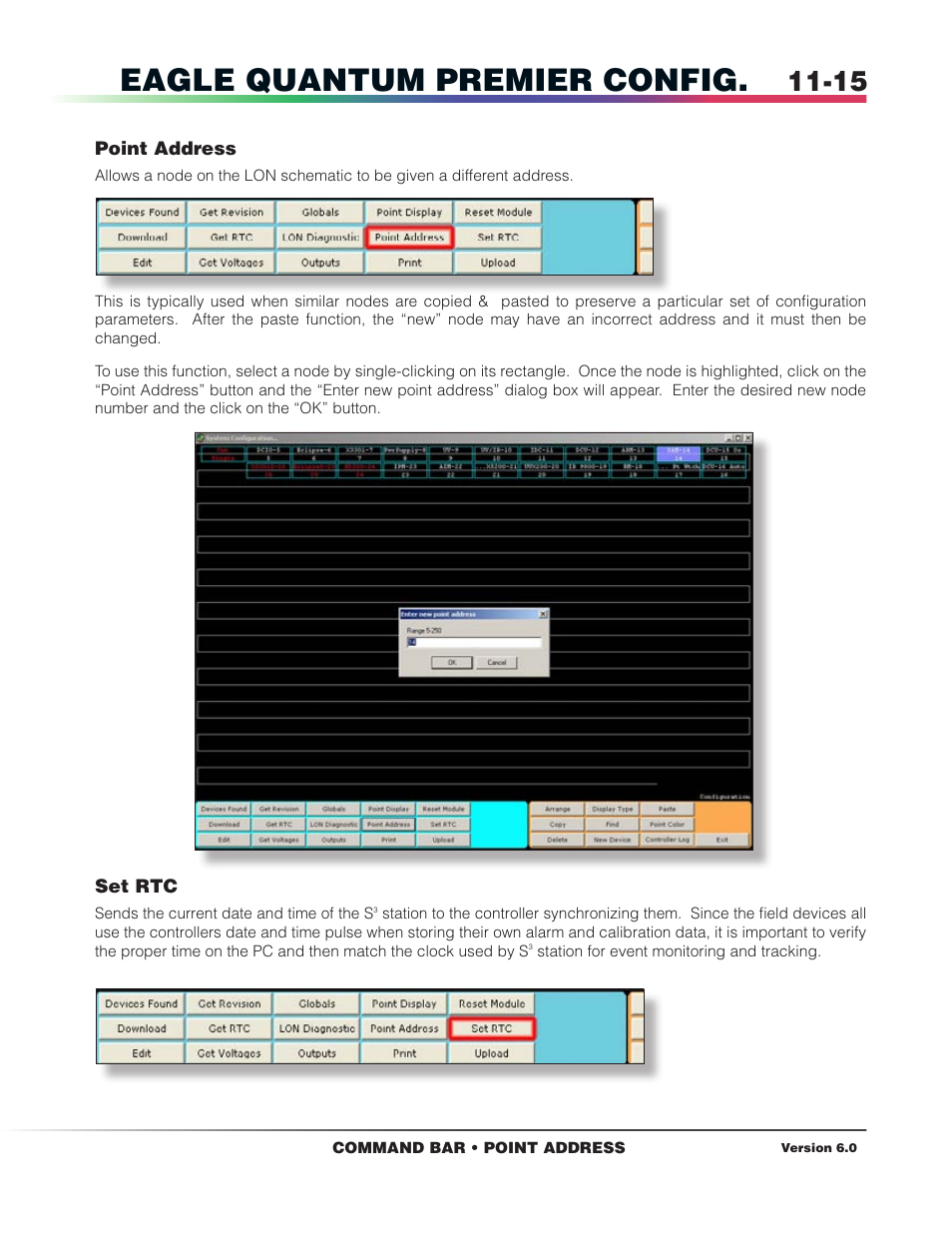 Point address, Set rtc, Eagle quantum premier config | Det-Tronics S3 Graphics User Manual | Page 96 / 327