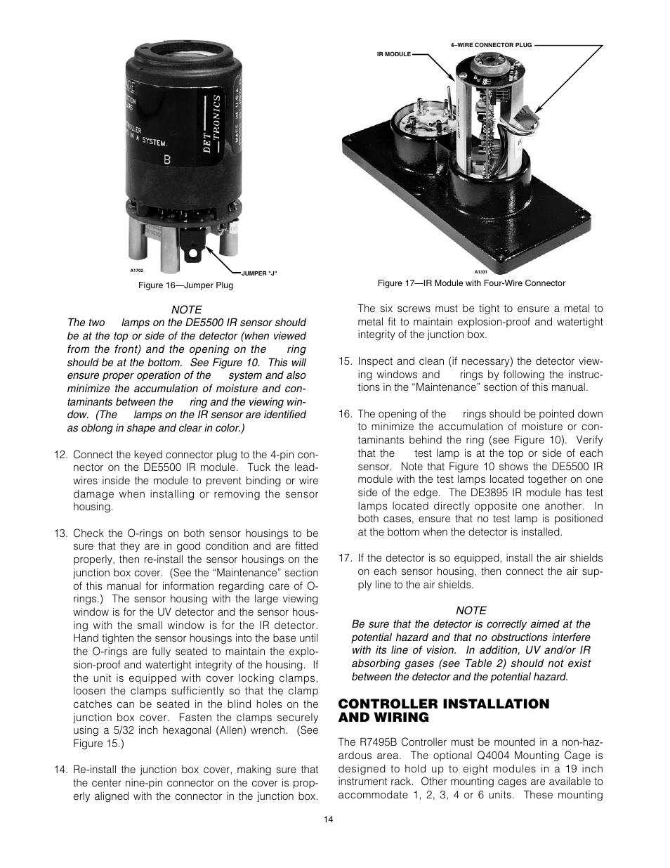 Controller installation and wiring | Det-Tronics C7052J UV/IR Flame Detector used with R7494, R7495 Controller User Manual | Page 14 / 24