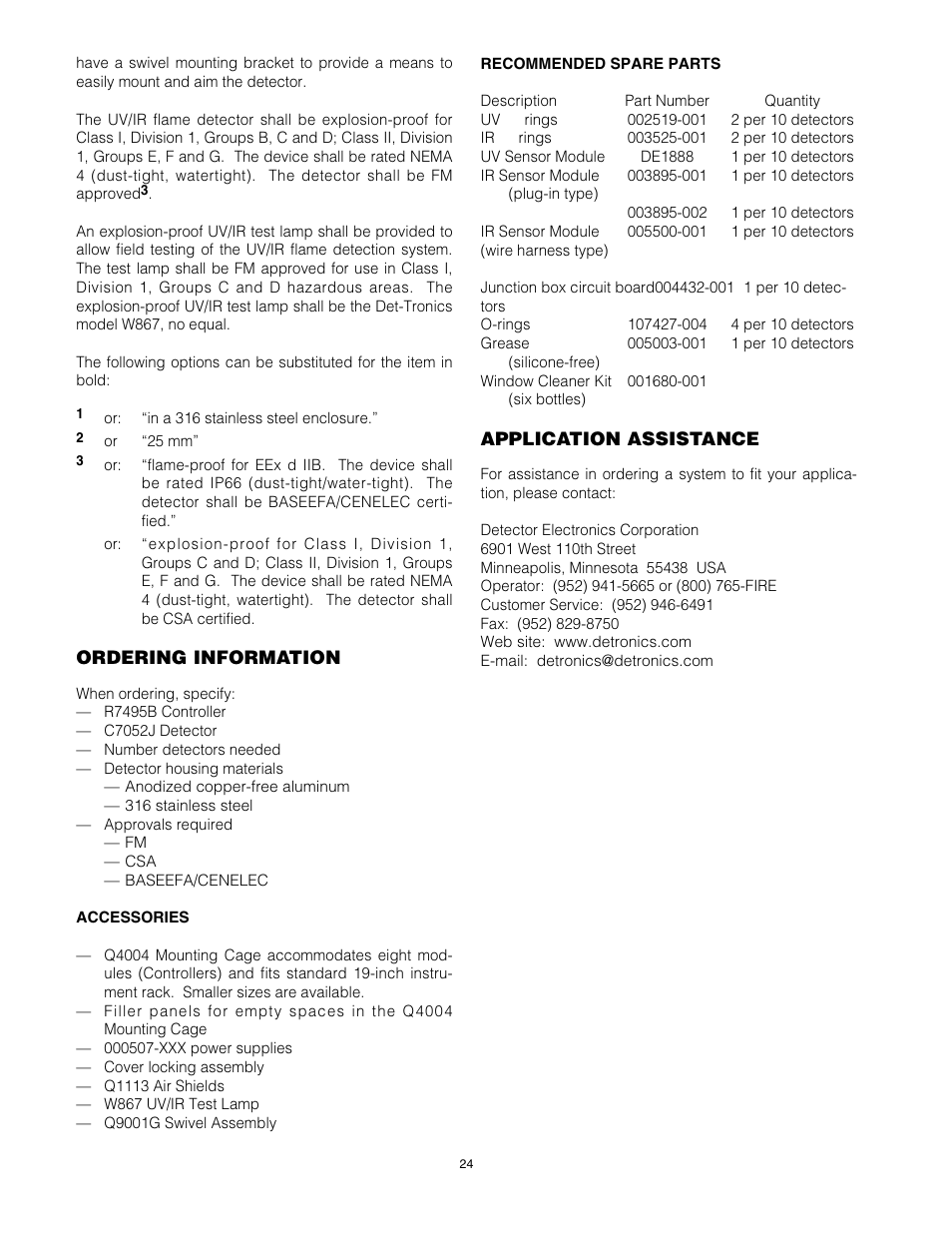 Det-Tronics C7052J UV/IR Flame Detector used with R7494, R7495 Controller User Manual | Page 24 / 24