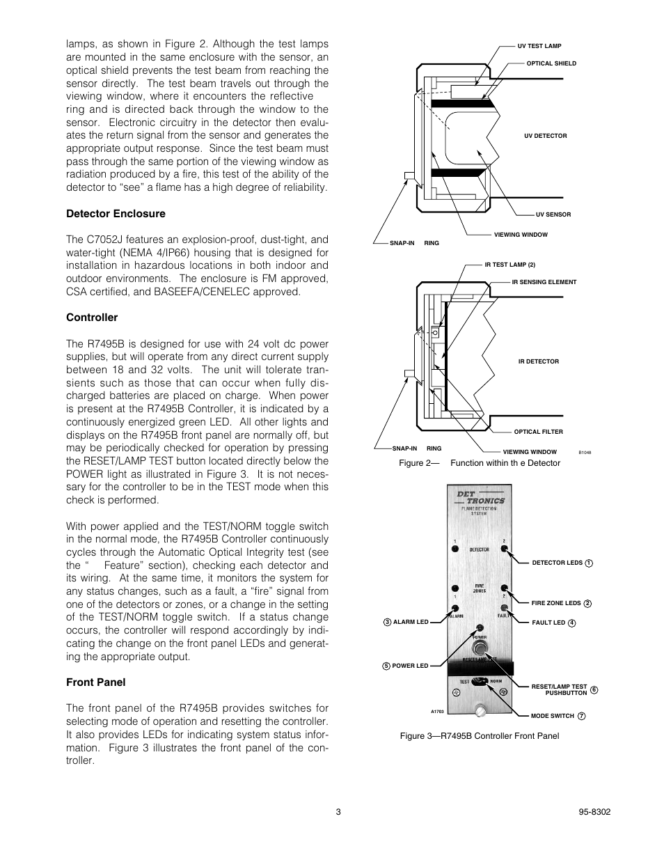 Det-Tronics C7052J UV/IR Flame Detector used with R7494, R7495 Controller User Manual | Page 3 / 24