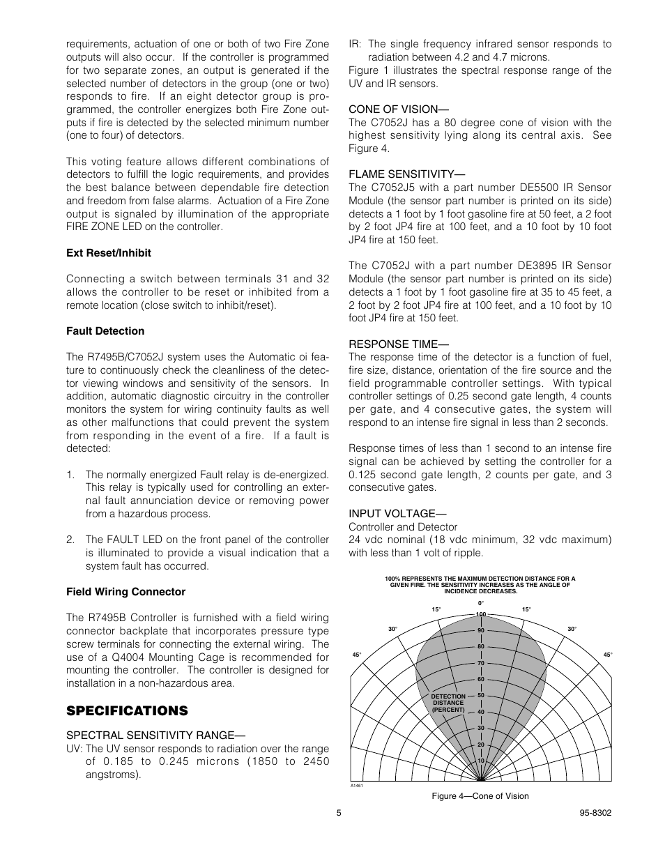 Specifications | Det-Tronics C7052J UV/IR Flame Detector used with R7494, R7495 Controller User Manual | Page 5 / 24
