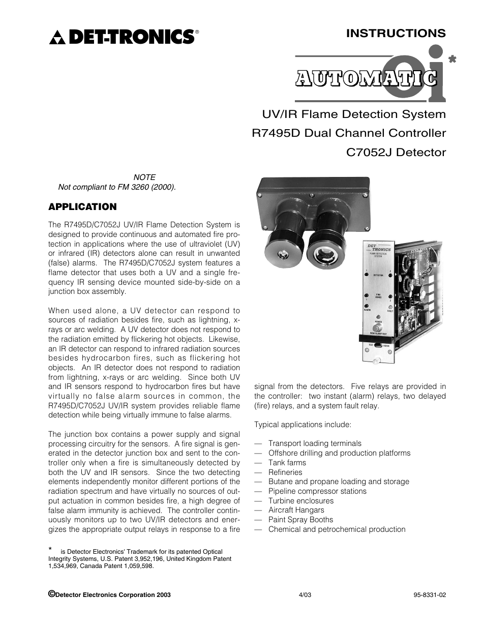 Tronics | Det-Tronics R7495D UV/IR Flame Detection System User Manual | Page 3 / 26
