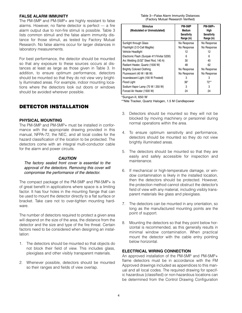 Detector installation | Det-Tronics PM-5MP & PM-5MP+ Dual Spectrum IR Flame Detector User Manual | Page 6 / 15