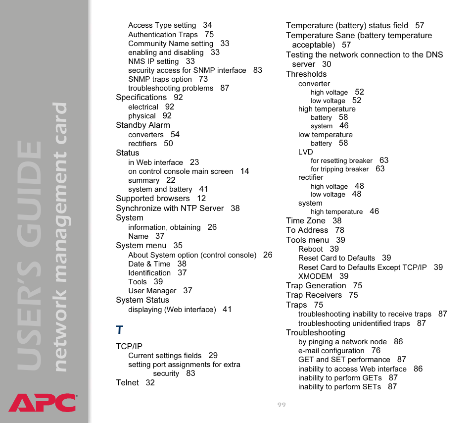 User’s guide, Network management card | APC Network Management Card AP9617 User Manual | Page 101 / 104
