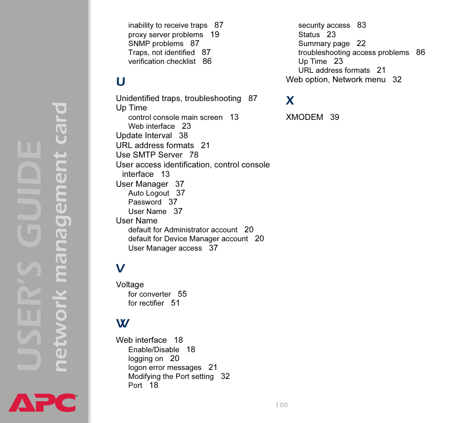 User’s guide, Network management card | APC Network Management Card AP9617 User Manual | Page 102 / 104