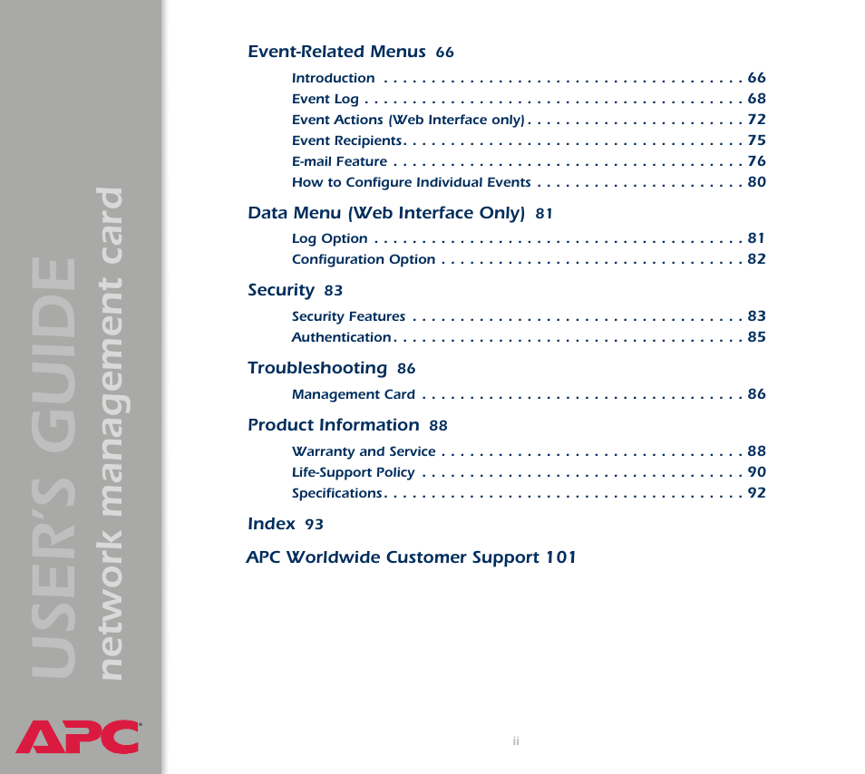 User’s guide, Network management card | APC Network Management Card AP9617 User Manual | Page 2 / 104