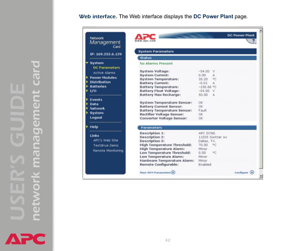 User’s guide, Network management card | APC Network Management Card AP9617 User Manual | Page 44 / 104