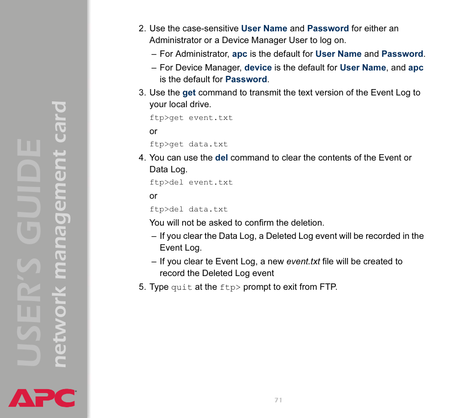User’s guide, Network management card | APC Network Management Card AP9617 User Manual | Page 73 / 104