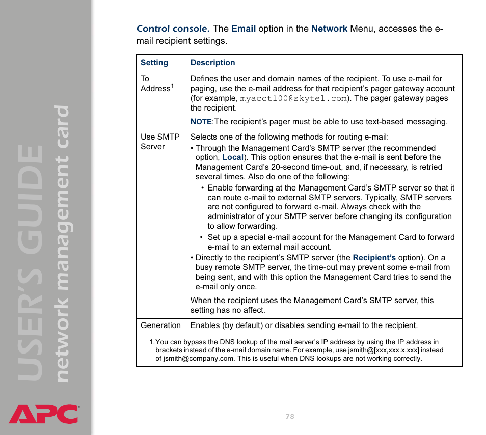 User’s guide, Network management card | APC Network Management Card AP9617 User Manual | Page 80 / 104