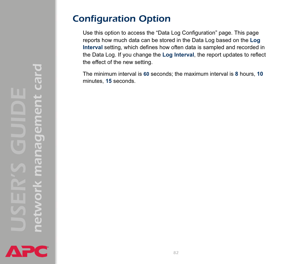 Configuration option, User’s guide, Network management card | APC Network Management Card AP9617 User Manual | Page 84 / 104