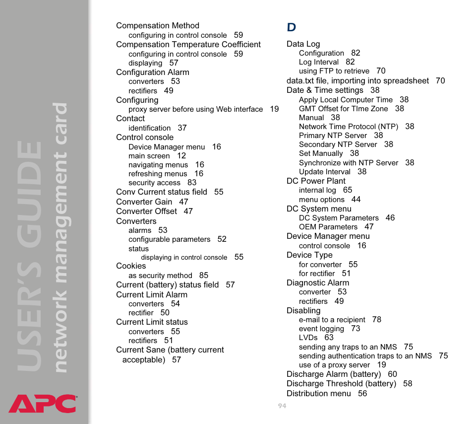 User’s guide, Network management card | APC Network Management Card AP9617 User Manual | Page 96 / 104
