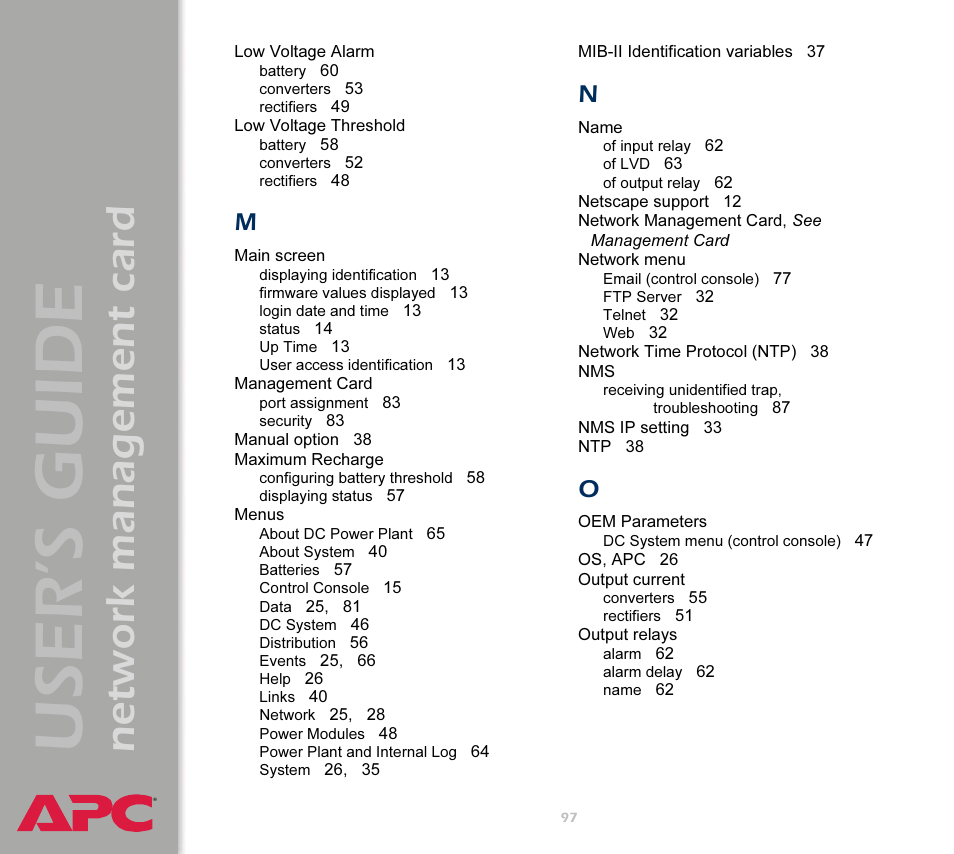 User’s guide, Network management card | APC Network Management Card AP9617 User Manual | Page 99 / 104