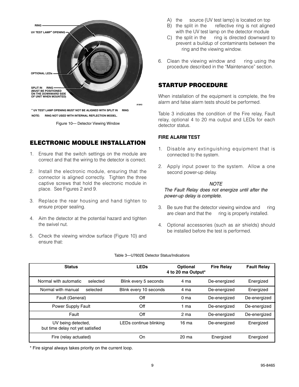 Electronic module installation, Startup procedure | Det-Tronics U7602E Unitized UV Flame Detector/Controller User Manual | Page 11 / 20
