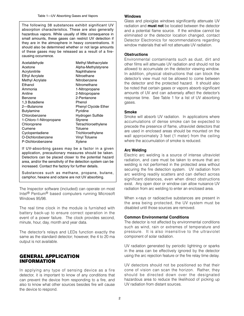General application information | Det-Tronics U7602E Unitized UV Flame Detector/Controller User Manual | Page 4 / 20