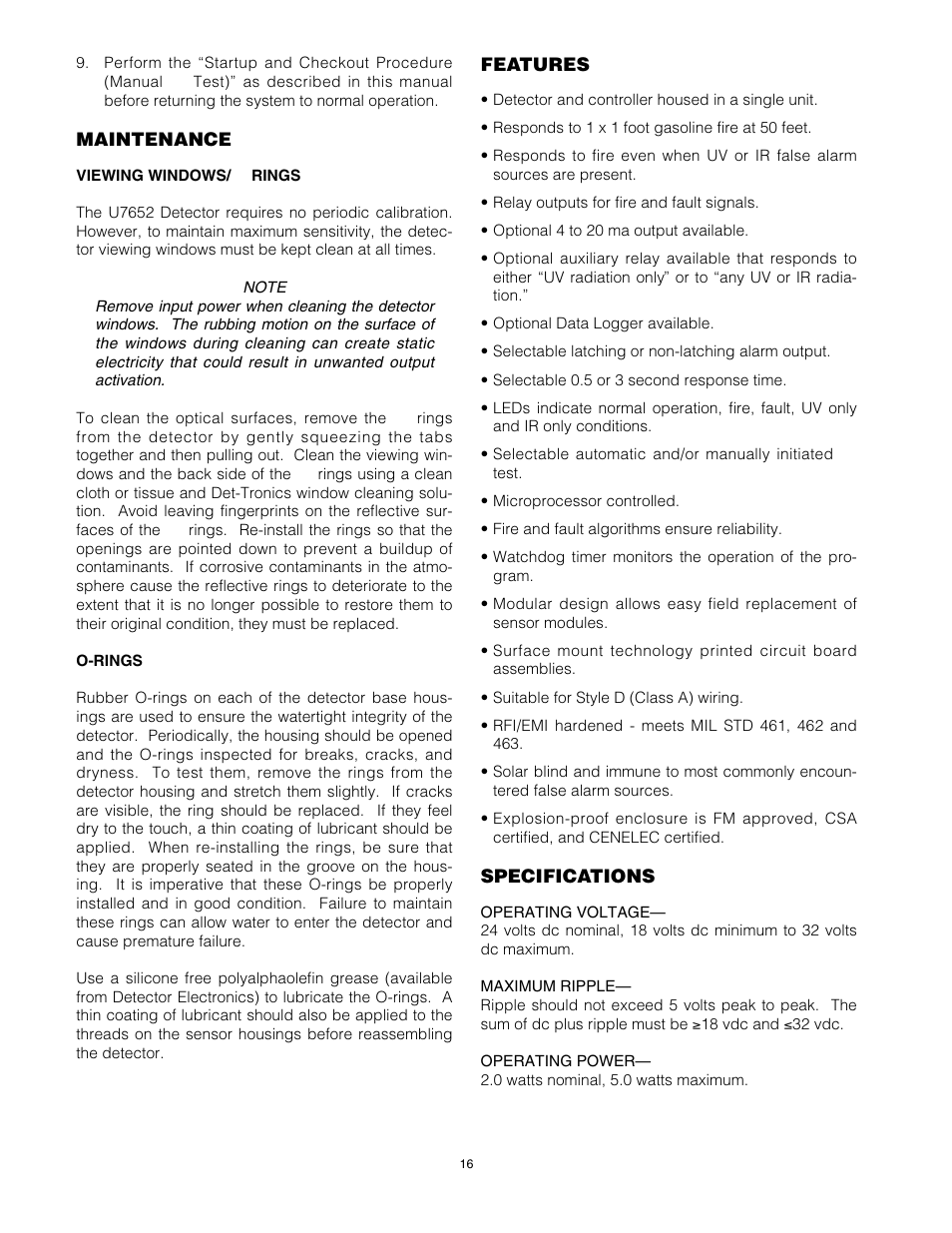 Det-Tronics U7652B, C Unitized UV/IR Flame Detector User Manual | Page 18 / 22