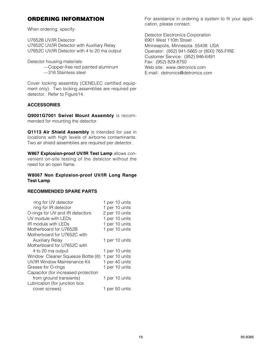 Det-Tronics U7652B, C Unitized UV/IR Flame Detector User Manual | Page 21 / 22