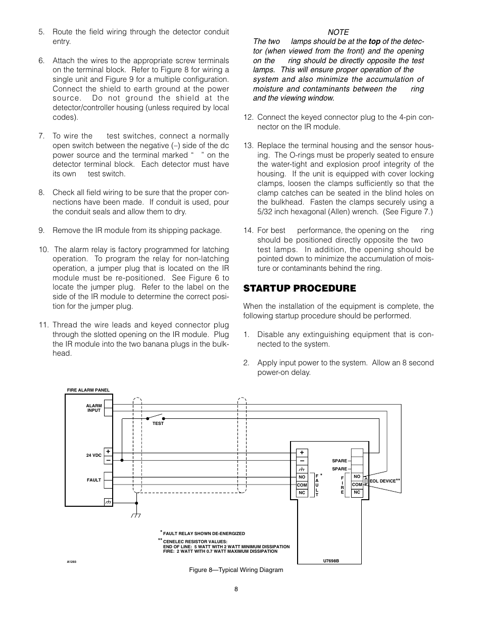 Startup procedure | Det-Tronics U7698A, B, C, E Unitized Frequency IR Detector/Controller User Manual | Page 10 / 14